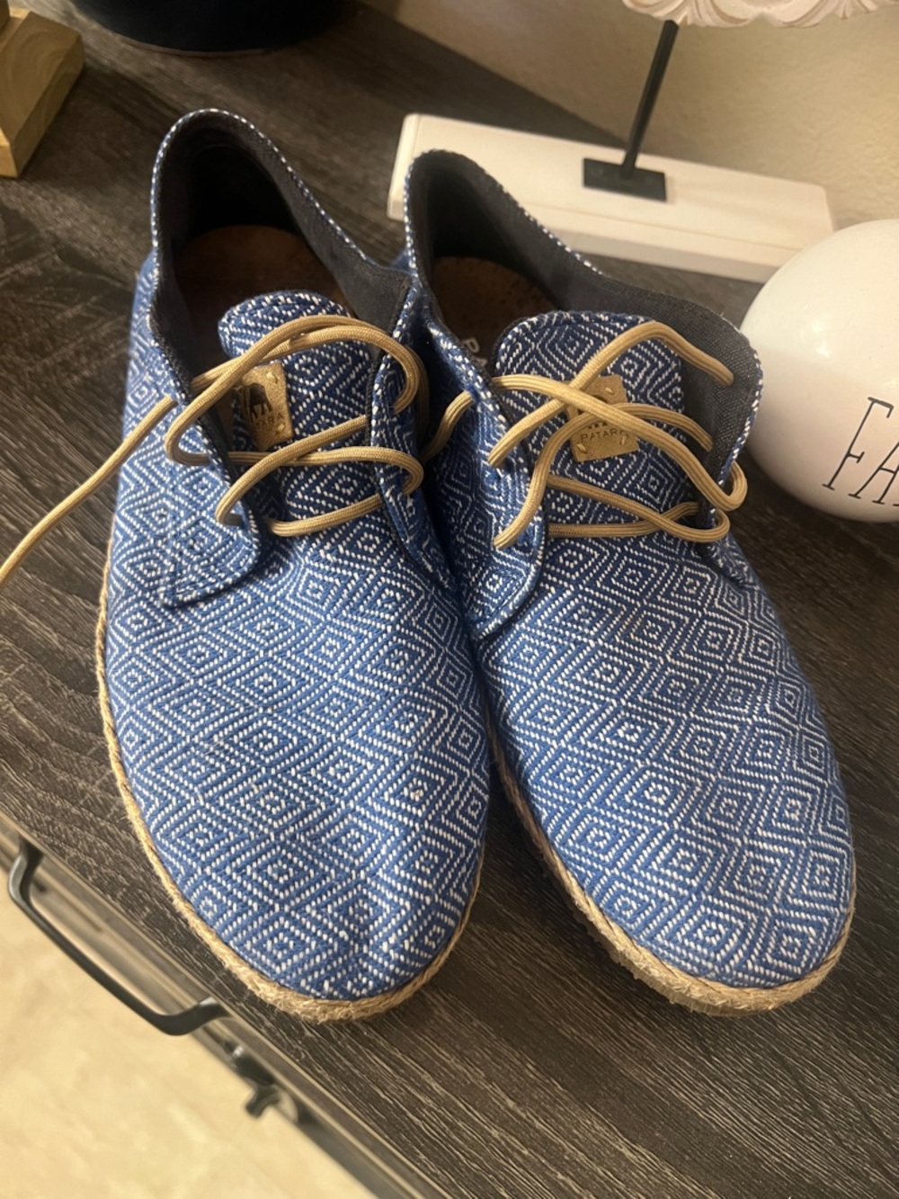 Patara Blue Geometric Pattern Chukka Boots with Tan Laces